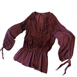 DO+BE Rich Burgundy Blouse with Tie Details
